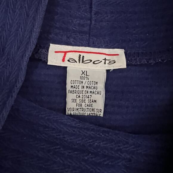 Vintage 90s Talbots Cobalt Waffle Knit Mock Turtleneck Sweater XL Gold Buttons - Picture 5 of 7